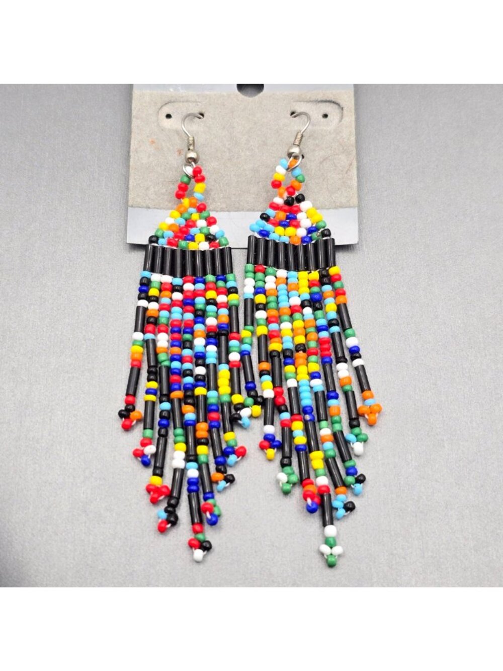 VTG Southwestern Beaded Fringe Earrings 3.75" Boho Chandelier Native Style Multi - Picture 2 of 6